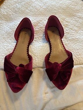 Restricted Women's Wine Velvet Pointed Toe Flats with Knot Detail